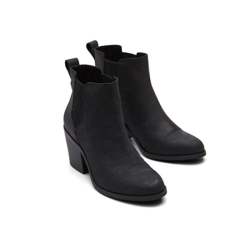 Toms Everly Black Nubuck Heeled Boot size 9.5